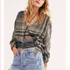 NWT Free People Maldives Wrap Top - Medium Navy and Brown